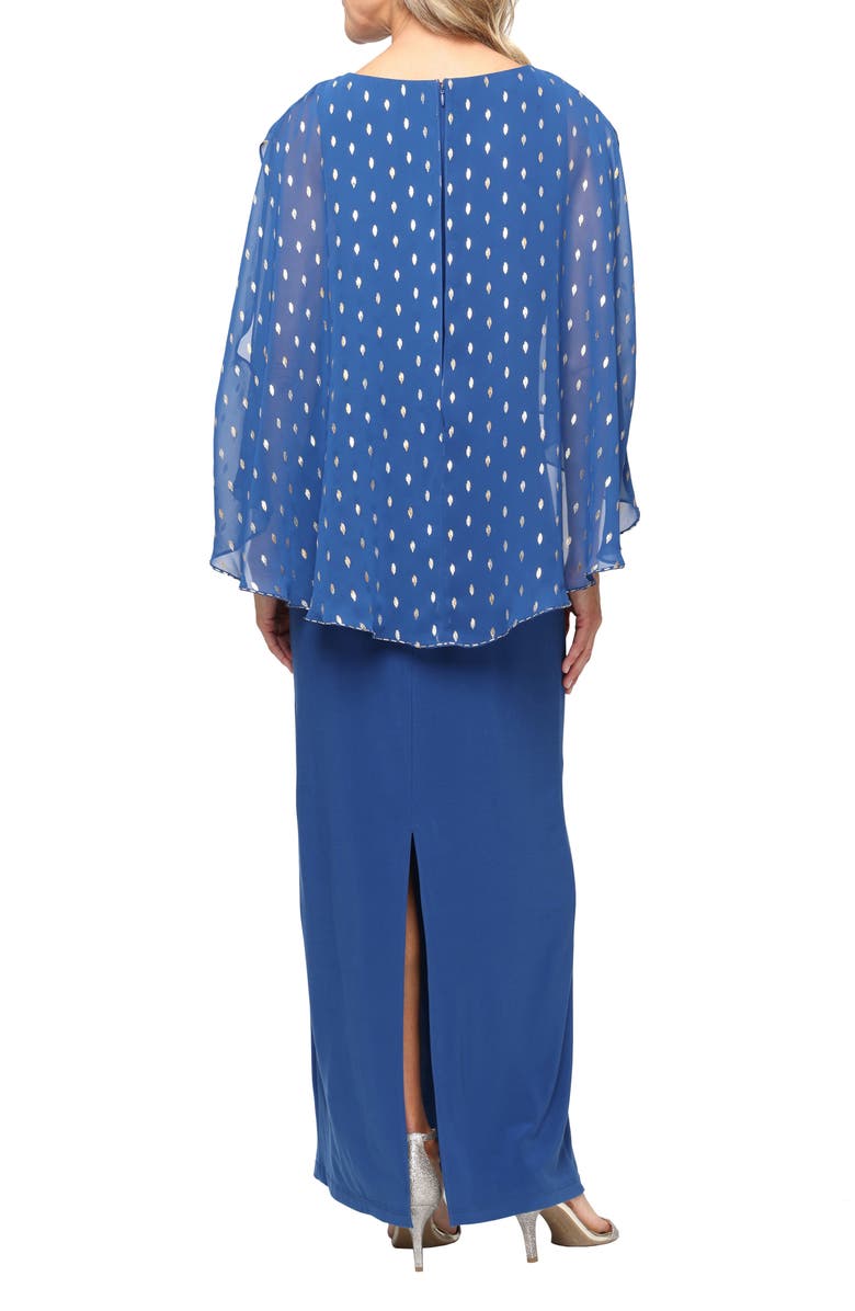 SL FASHIONS Foil Print Chiffon & Matte Jersey Column Gown, Alternate, color, Dark Blue