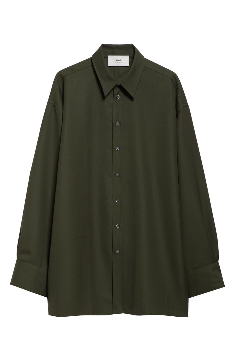 AMI PARIS Oversize Back Slit Wool Canvas Button-Up Shirt, Alternate, color, 