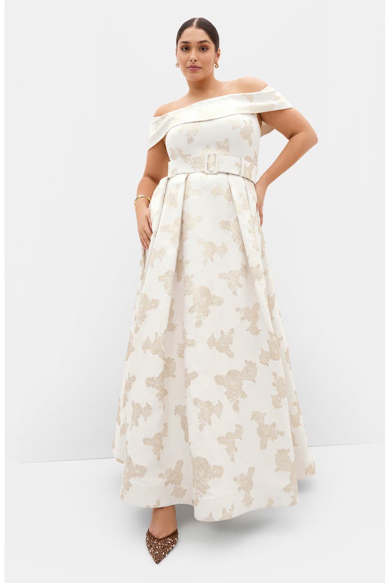 High Status Off the Shoulder Midi Dress, Alternate, color, GOLDEN GARDEN