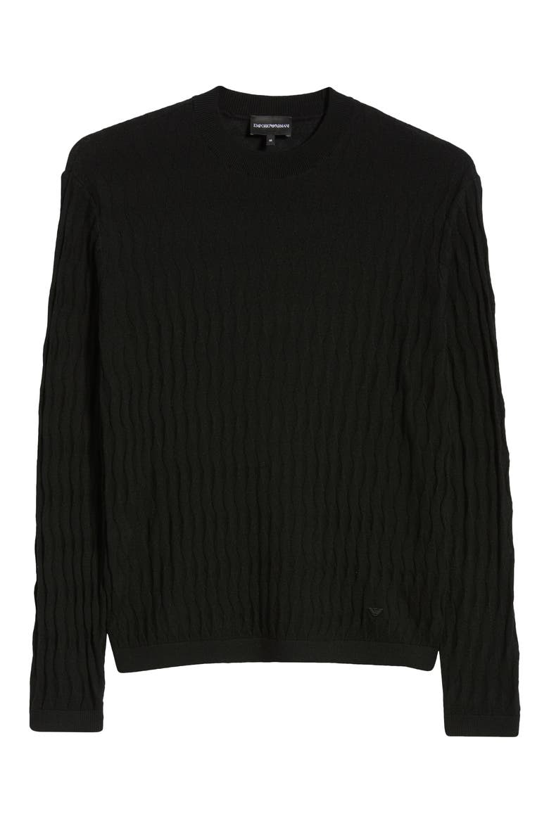 Tonal Diamond Wool Sweater, Alternate, color, SOLID BLACK