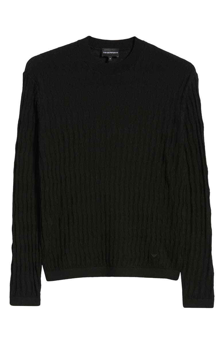 Emporio Armani Tonal Diamond Wool Sweater, Alternate, color, Solid Black
