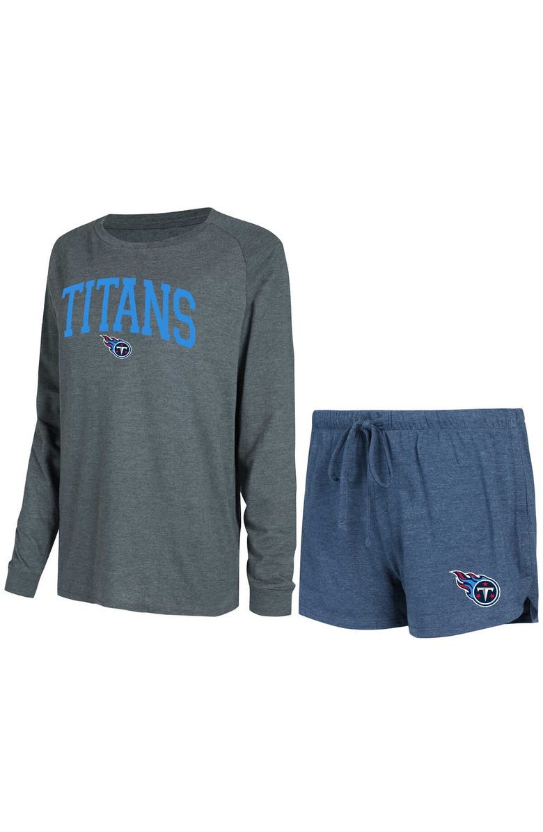 CONCEPTS SPORT Women's Concepts Sport Navy/Charcoal Tennessee Titans Raglan Long Sleeve T-Shirt & Shorts Lounge Set, Main, color, Navy