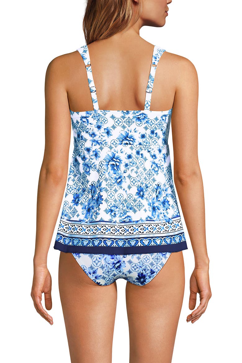 D-Cup Flutter Scoop Neck Tankini Top Comfort Adjustable Straps, Alternate, color, White Mosaic Floral Geo Border