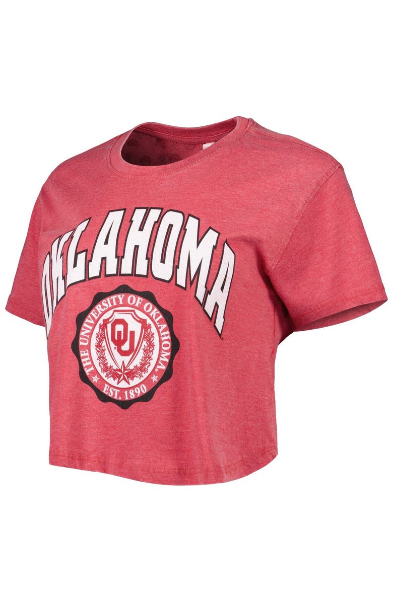 PRESSBOX Women's Pressbox Crimson Oklahoma Sooners Edith Vintage Burnout Crop T-Shirt, Alternate, color, Crimson