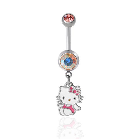 Stainless Steel Light Rose Crystal Belly Button Ring