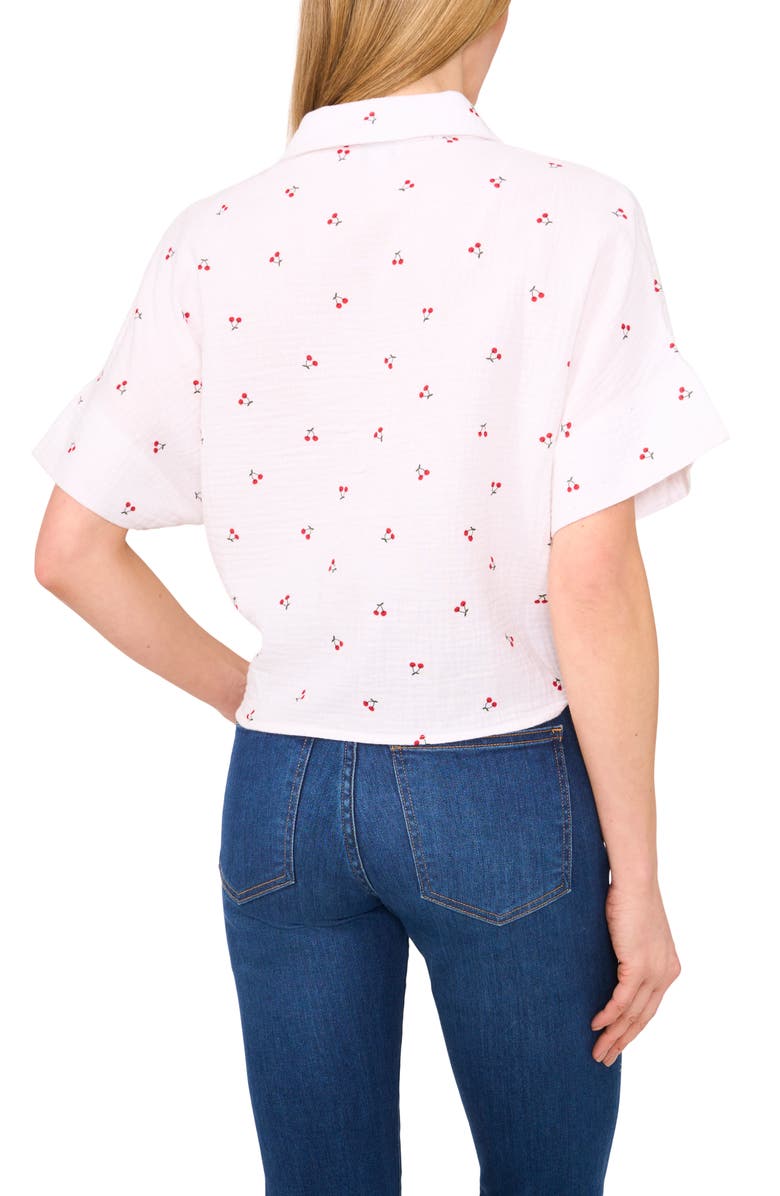 CeCe Cherry Print Cotton Tie Front Button-Up Shirt, Alternate, color, 