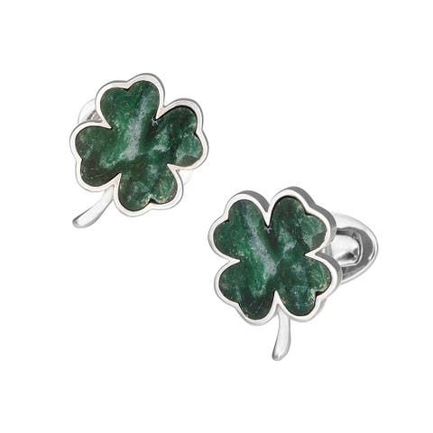 Four Leaf Clover Green Onyx Sterling Cufflinks
