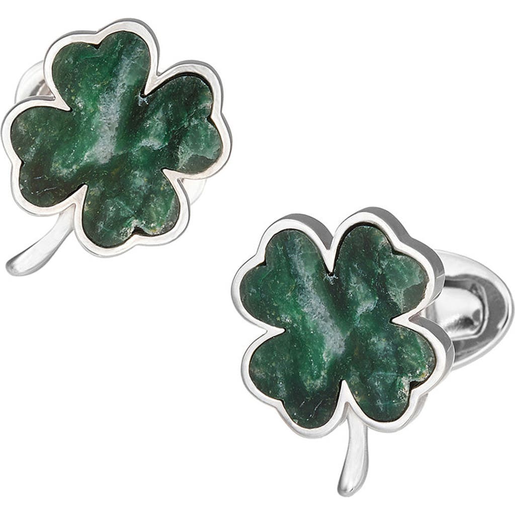 Jan Leslie Four Leaf Clover Green Onyx Sterling Cufflinks In Green