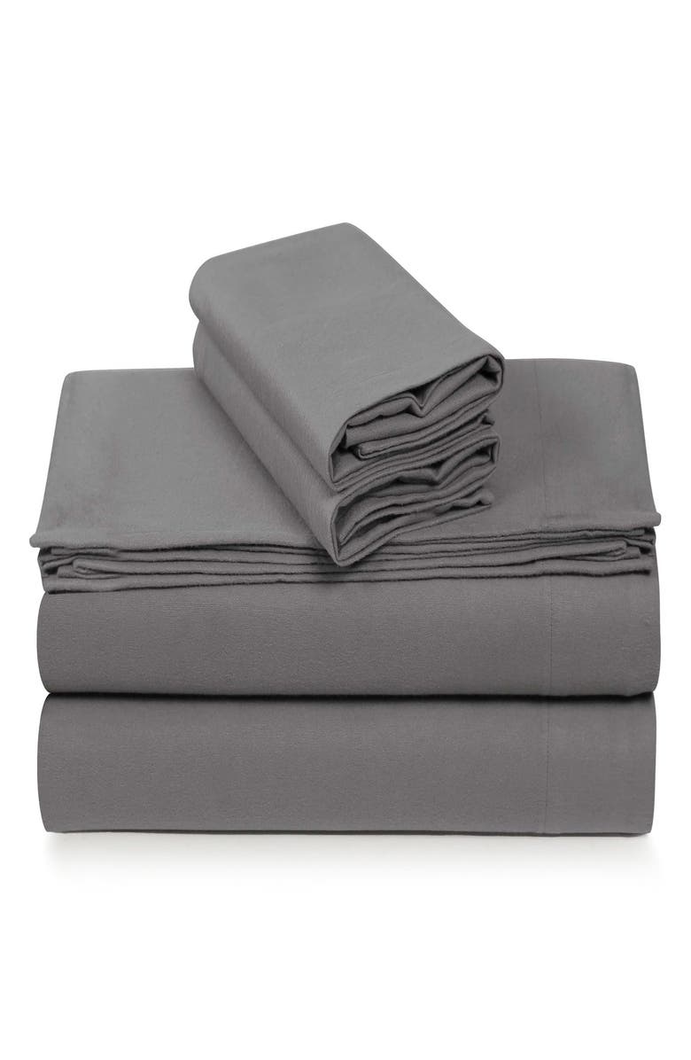 AZORES HOME Cotton Flannel Sheet Set, Main, color, Grey