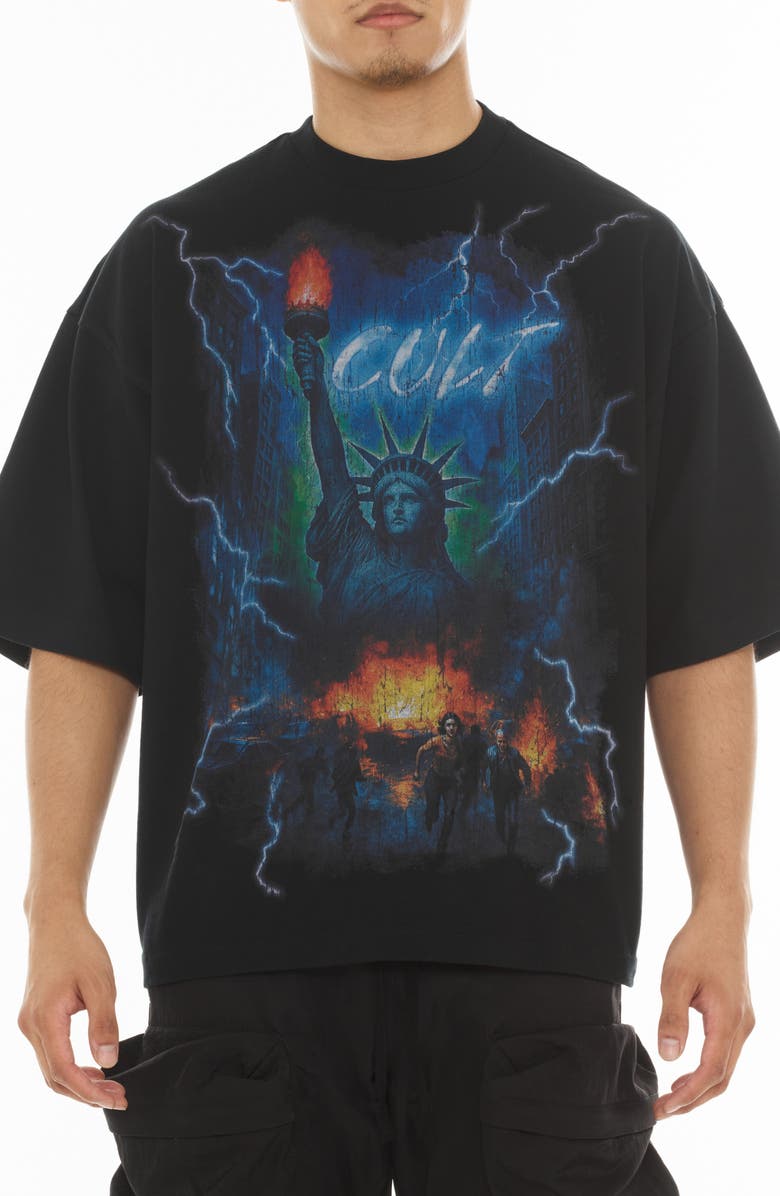 Cult of Individuality Big Apple Oversize Graphic T-Shirt, Main, color, Black