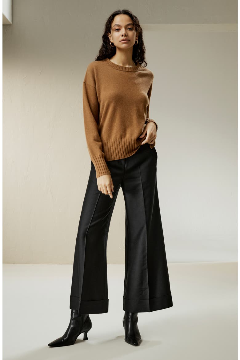 Women's Crew Neck Cashmere Sweater, Alternate, color, Brown