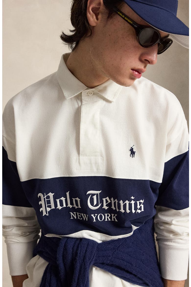 US Open Polo Tennis Long Sleeve Rugby Shirt, Alternate, color, WHITE
