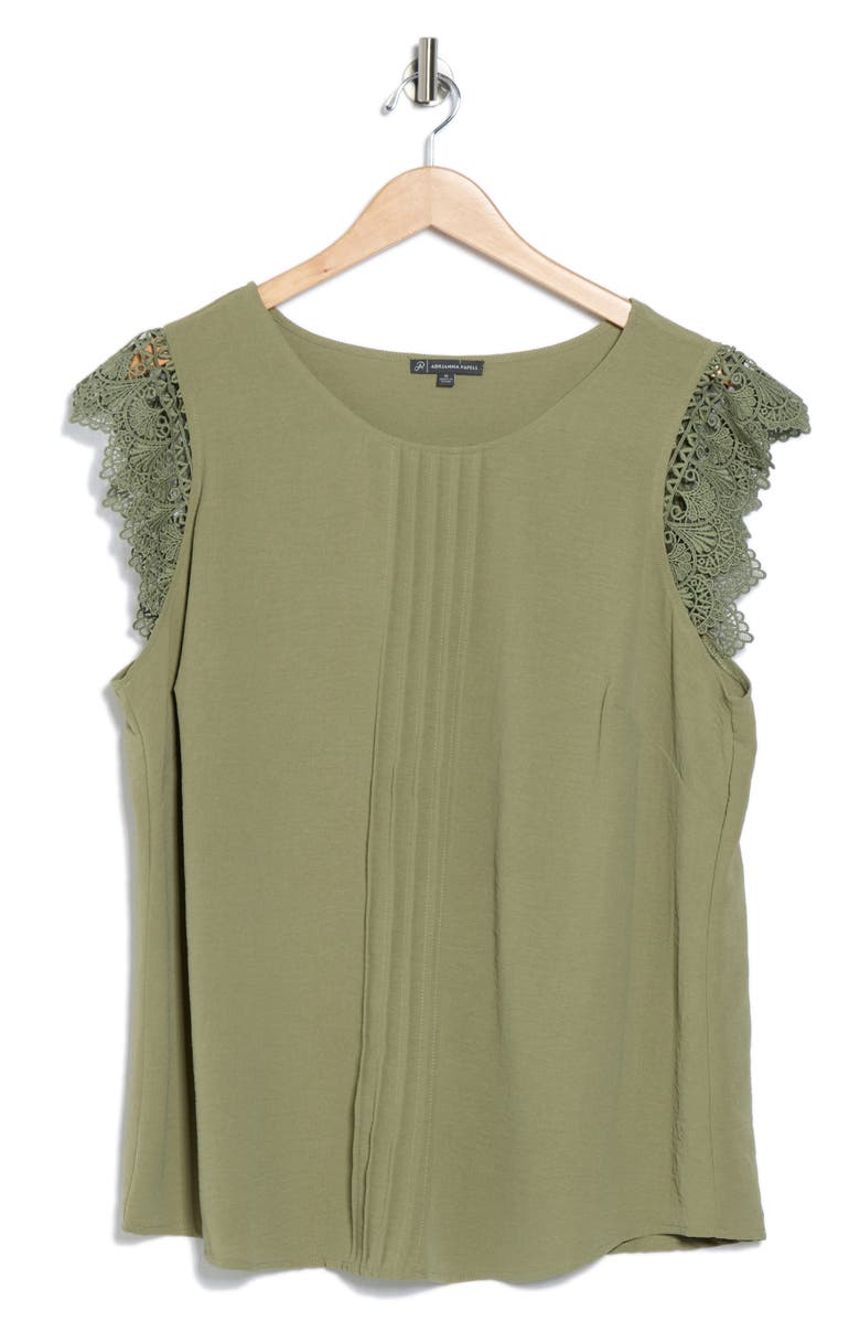 Adrianna Papell Lace Cap Sleeve Textured Top, Alternate, color, Oil Green