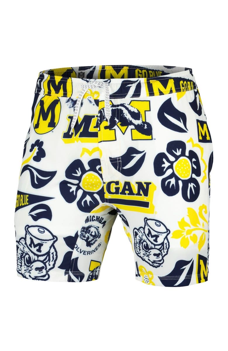 Wes & Willy Men's Wes & Willy White Michigan Wolverines Vault Tech Swimming Trunks, Alternate, color,