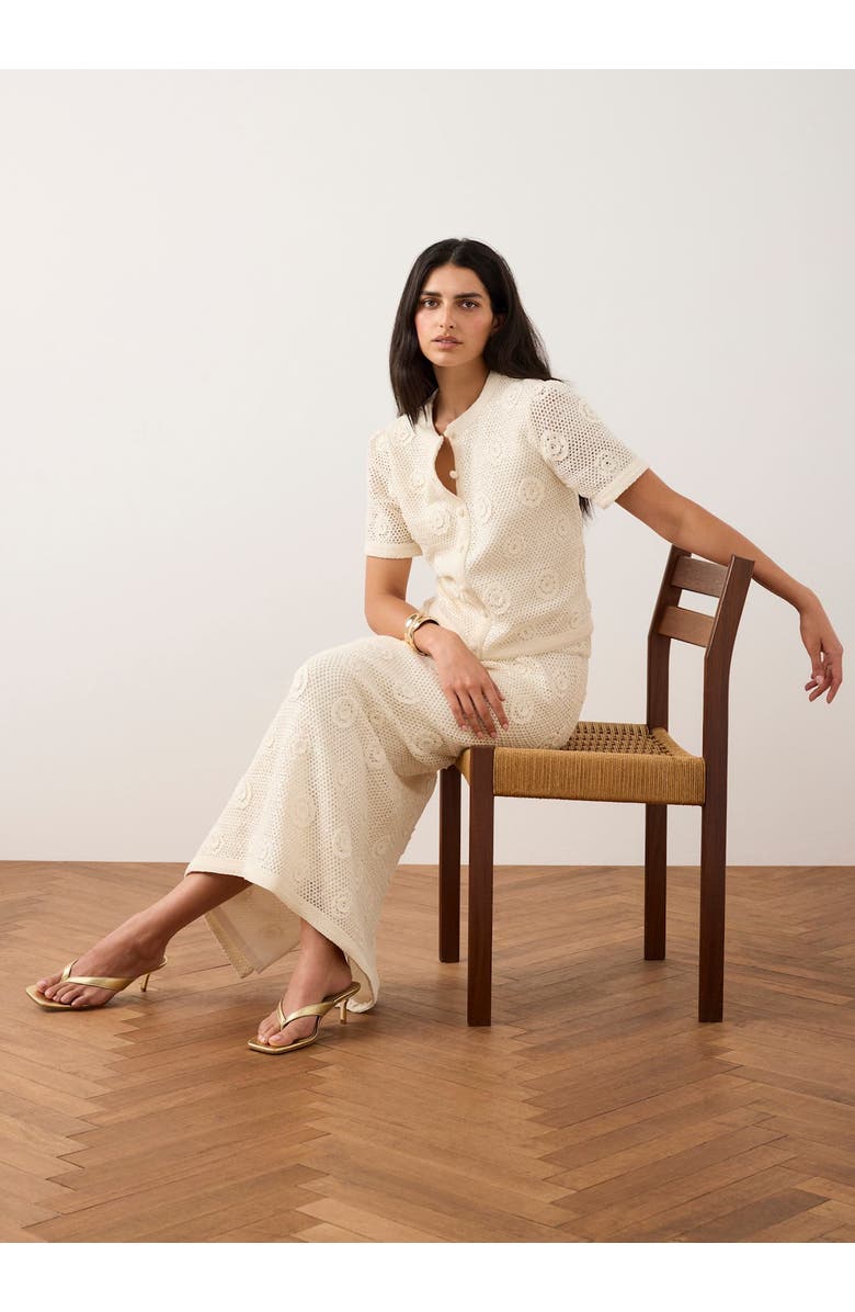 MINT VELVET Sequin Floral Crochet Midi Skirt, Alternate, color, Natural