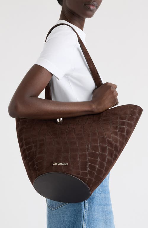 Jacquemus Le Bambola Moyen Croc Embossed Suede Bucket Bag
