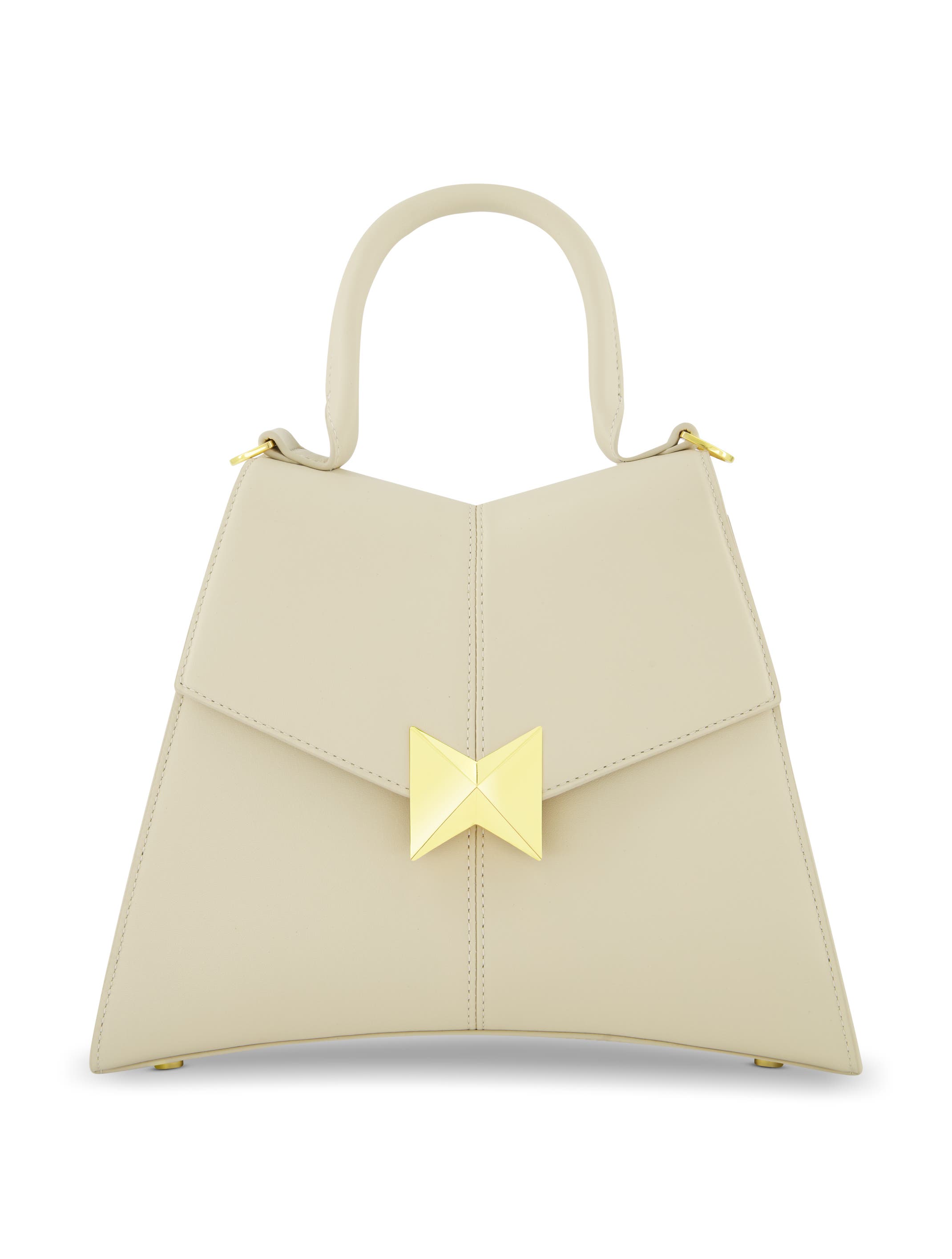 Gold Plated Hardware Angular Leather Handbag, Main, color, Ecru