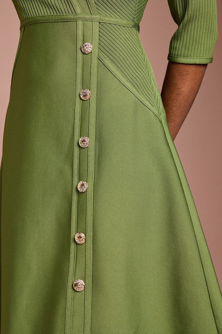 Bandage V-Neck Midi Dress, Alternate, color, Olive