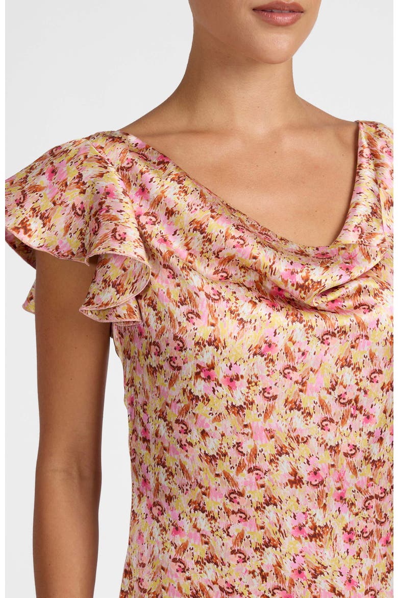 Laurel Cap Sleeve Midi Dress in Floral Silk Blend, Alternate, color, Candy Pink