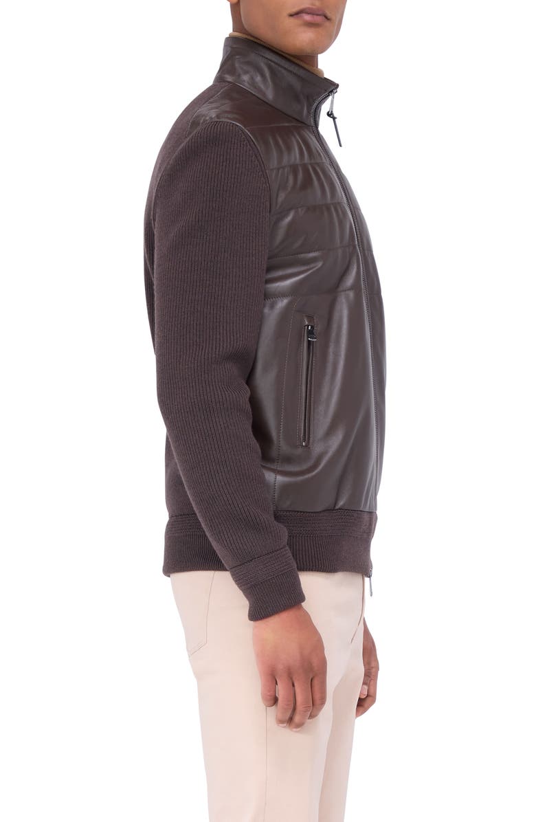 Bugatchi Mixed Media Bomber Jacket, Alternate, color, Truffle