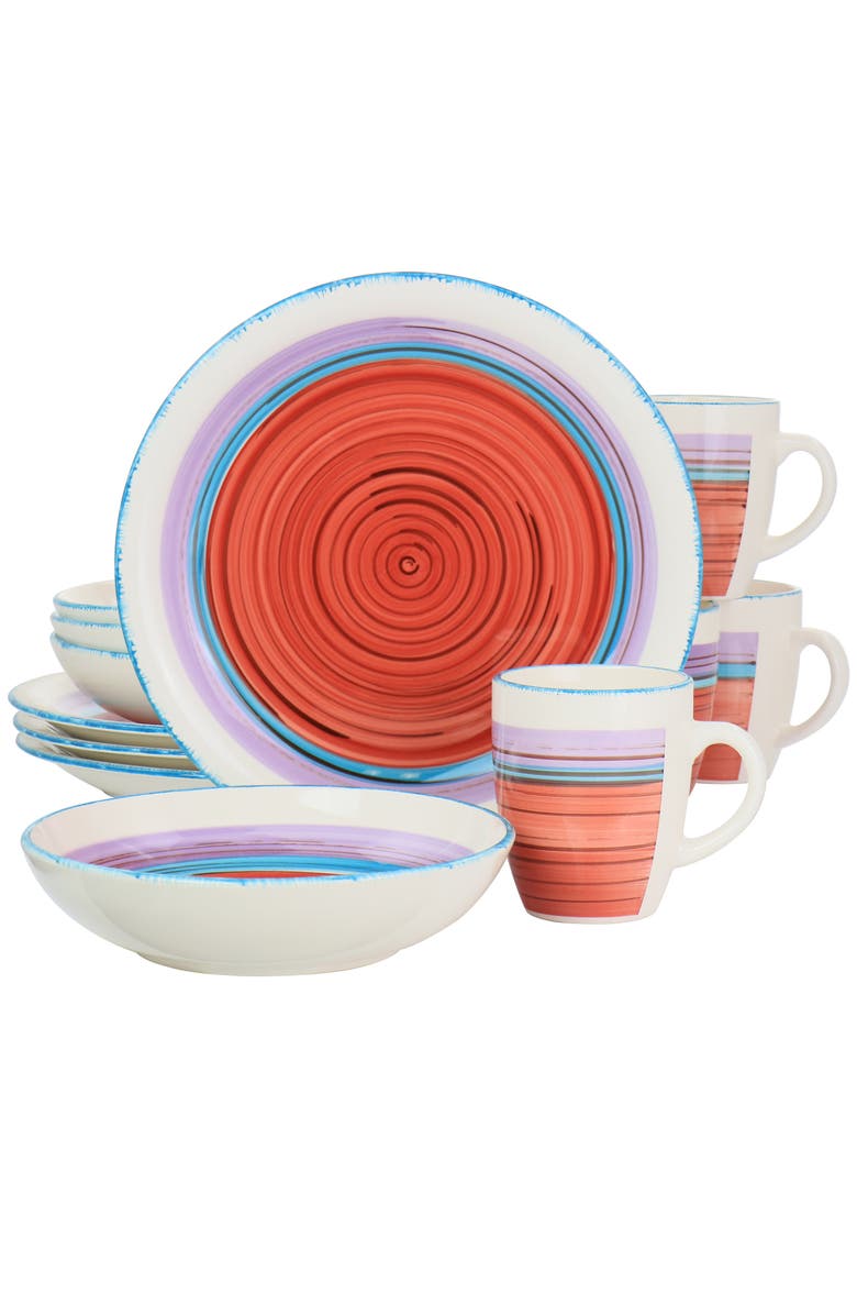 Gibson Home Richvale 12 Piece Round Durastone Dinnerware Set, Main, color, Red