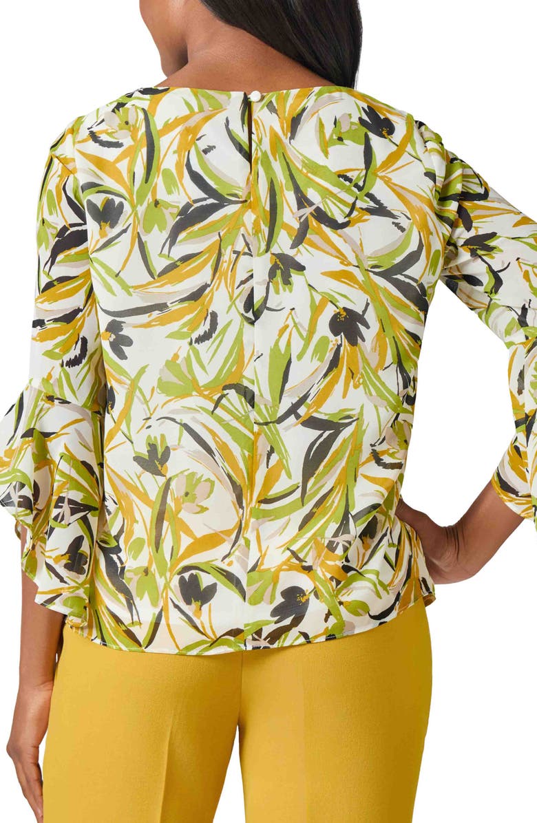 KASPER Floral Ruffle Sleeve Crepe Top, Alternate, color, 