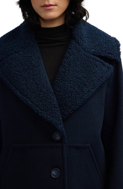 Scotch & Soda Alida Faux Shearling Collar Overcoat In Black