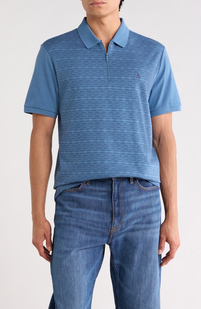 Original Penguin Jacquard Quarter Zip Polo, Main, color, Blue