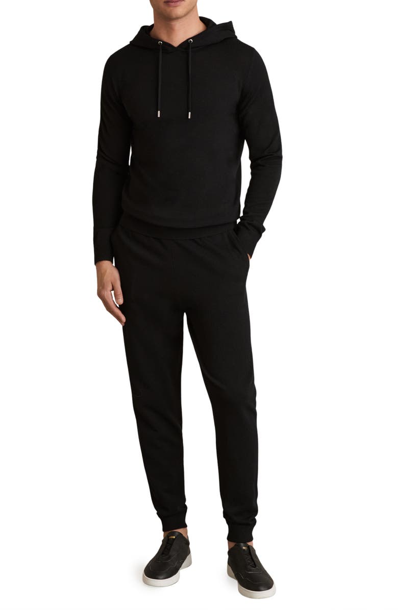 Reiss Holland Solid Wool Hoodie, Alternate, color, Black