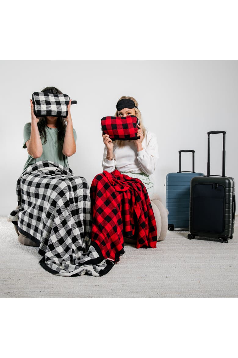 Plaid Organic Cotton Travel Blanket and Eye Mask Set, Alternate, color, Red