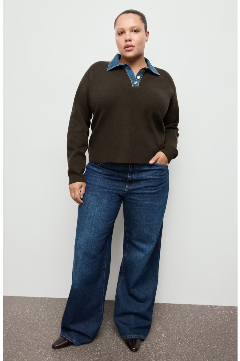 Abril Denim Collar Sweater, Alternate, color, DARK BROWN