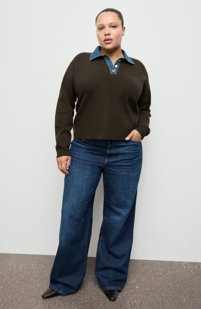 MANGO Abril Denim Collar Sweater, Alternate, color, Chocolate