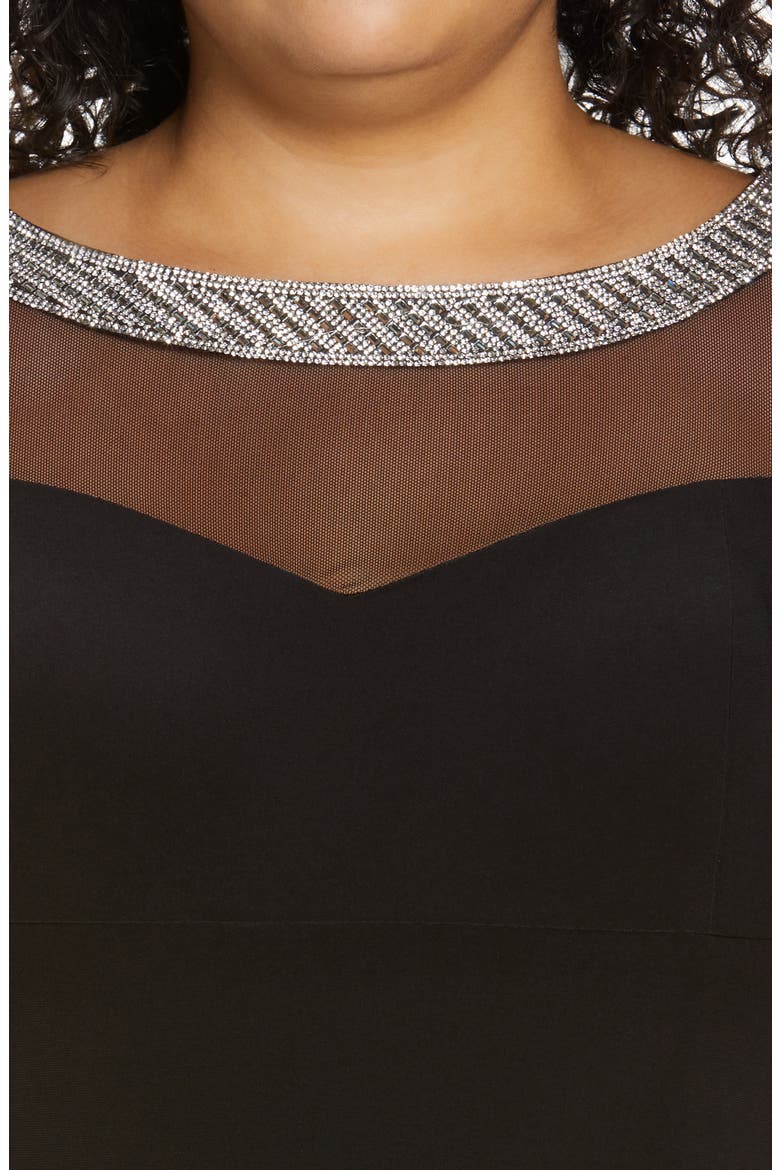 Illusion Sleeve Side Ruched Gown, Alternate, color, BLACK