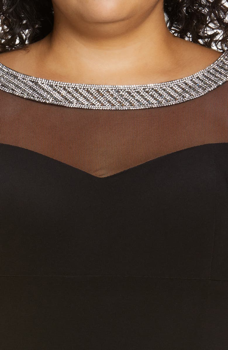 Alex Evenings Illusion Sleeve Side Ruched Gown, Alternate, color, Black