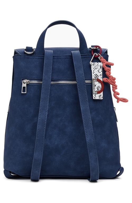 Desigual Small Embossed Faux Leather Flap Backpack In Blue