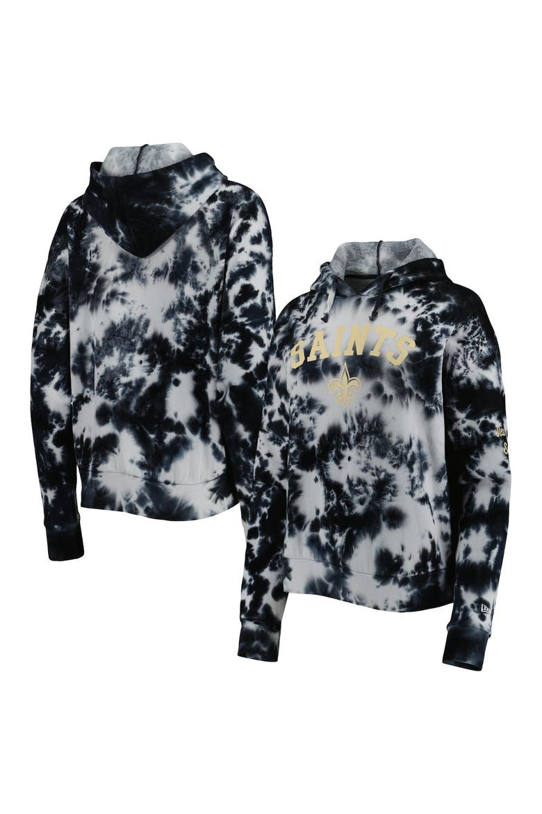 Women's New Era Black New Orleans Saints Cloud Dye Fleece Pullover Hoodie, Main, color, Black