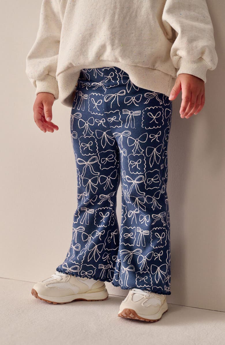 NEXT Kids' Bow Print Rib Flare Leggings, Alternate, color, Blue
