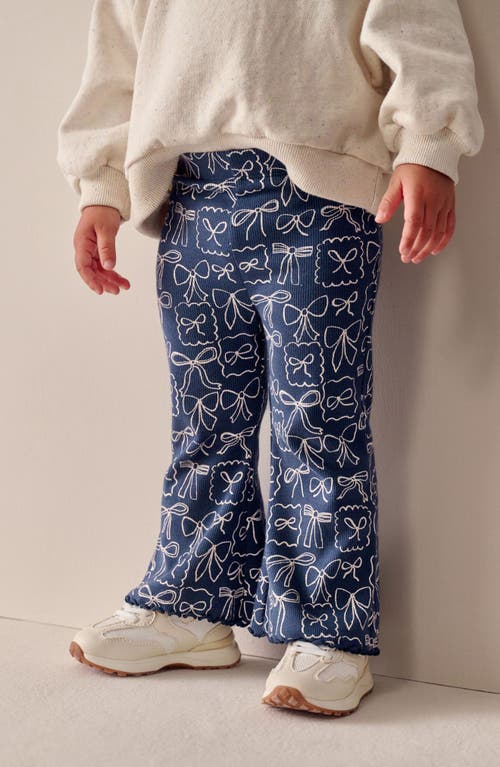Next Kids' Bow Print Rib Flare Leggings In Blue
