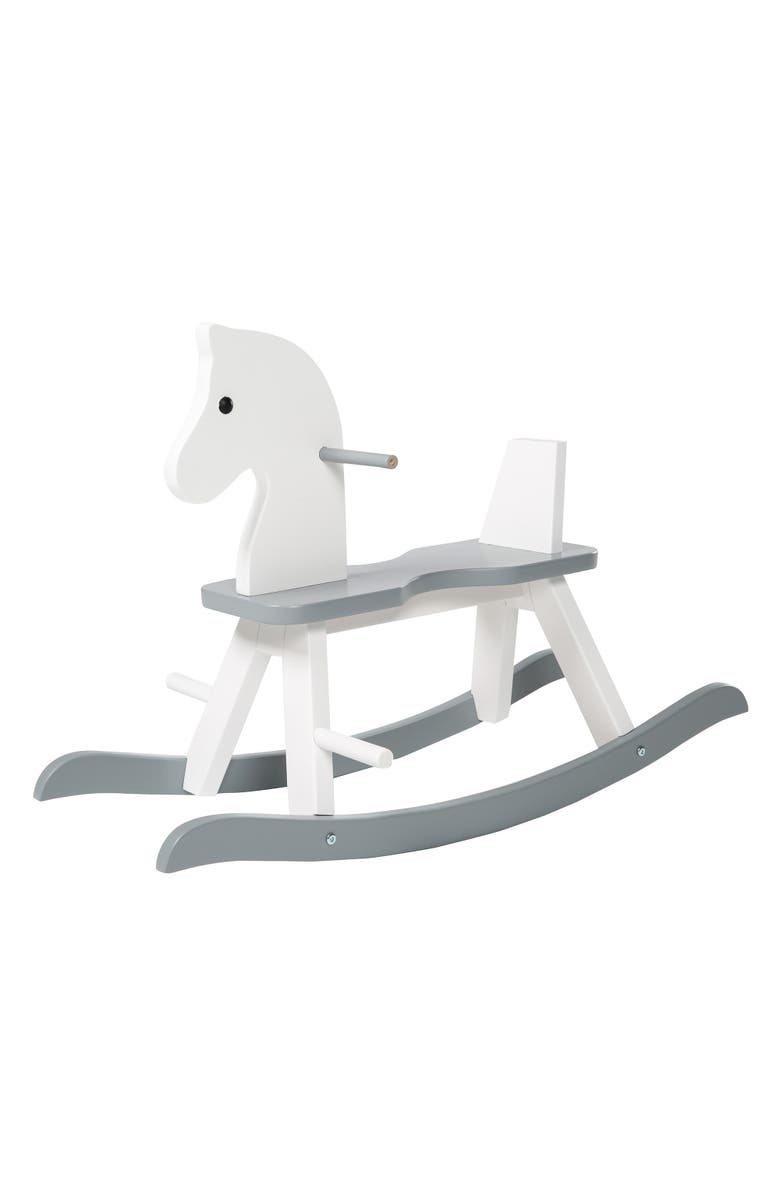 Roba-Kids Solid Wooden Rocking Horse in White & Gray, Alternate, color,