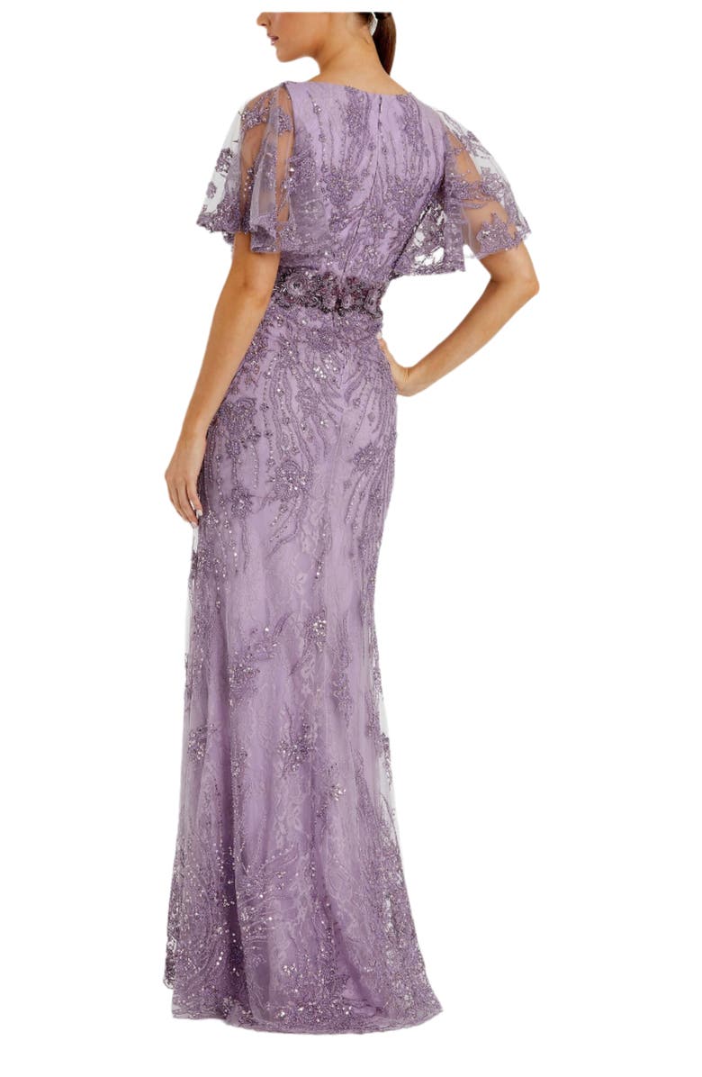 Mac Duggal Vintage Flutter Sleeve Evening Gown, Alternate, color, Vintage Lilac