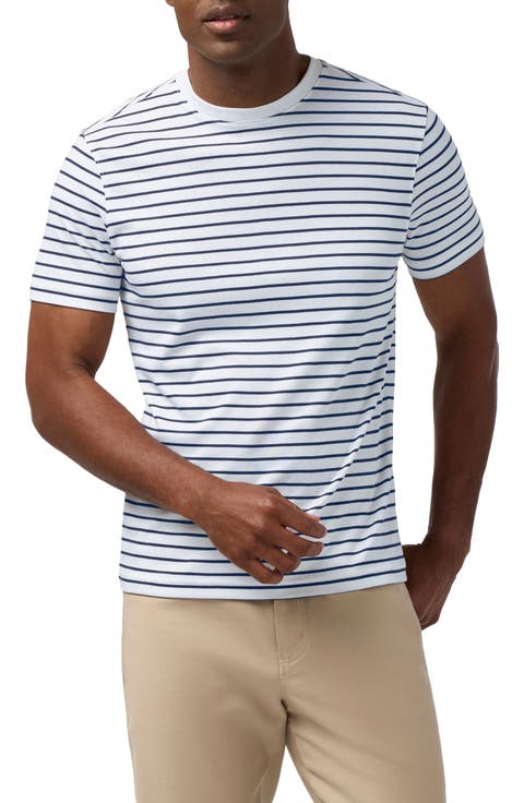 Palmer White Navy Stripe Pima Cotton T-Shirt