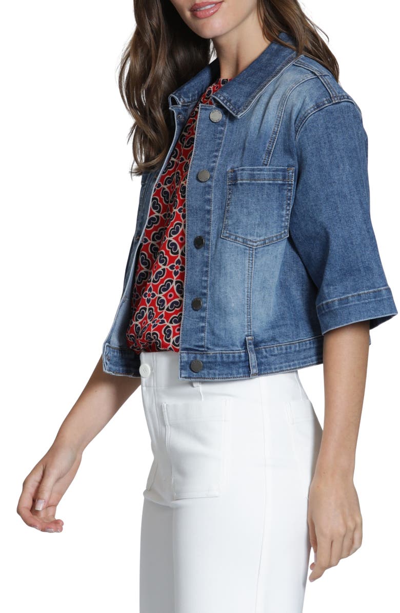 APNY Short Sleeve Denim Jacket, Alternate, color, Medium Indigo