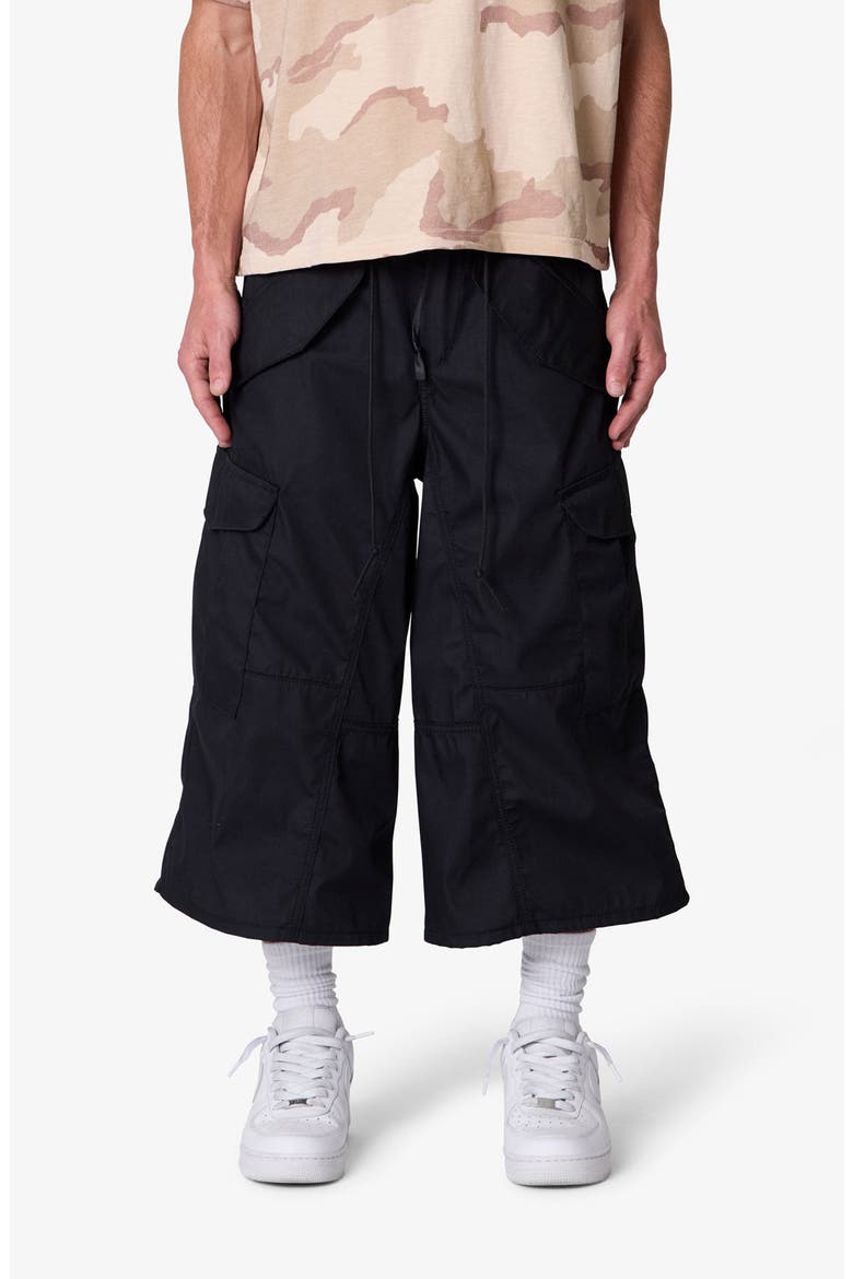 Baggy Fit Extralong Black Cargo Shorts, Main, color, BLACK