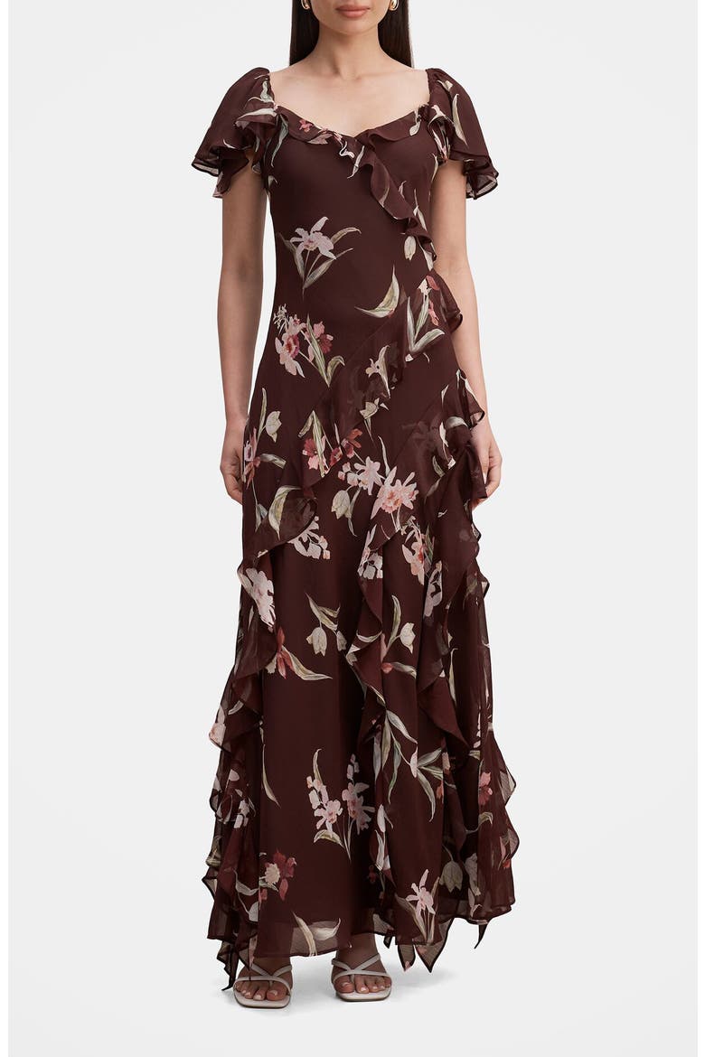 Claudie Ruffle Maxi Dress, Main, color, DARK SEVILLE FLORAL