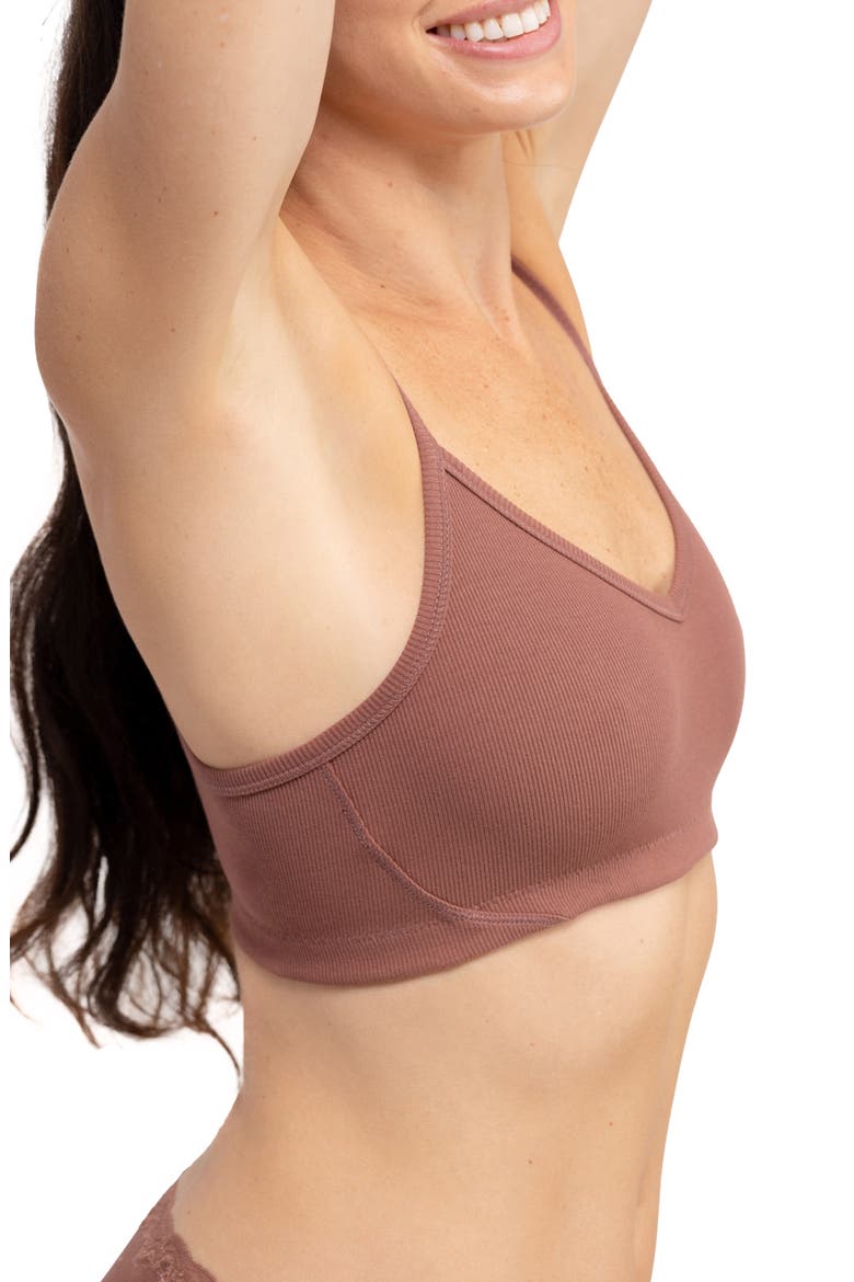 Ribbed Stretch Cotton Racerback Bralette, Alternate, color, TOFFEE