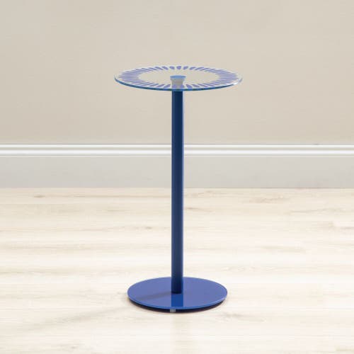 Idesign Round Printed Short Stiped Table In Blue