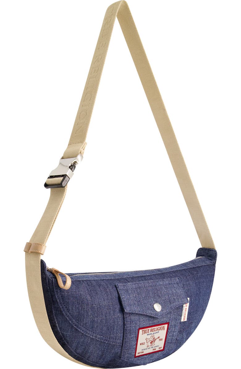 True Religion Washed Denim Hobo Bag, Alternate, color, Dark Denim