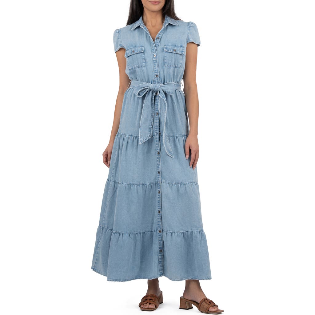 Kut From The Kloth Juno Cap Sleeve Maxi Dress In Light Wash