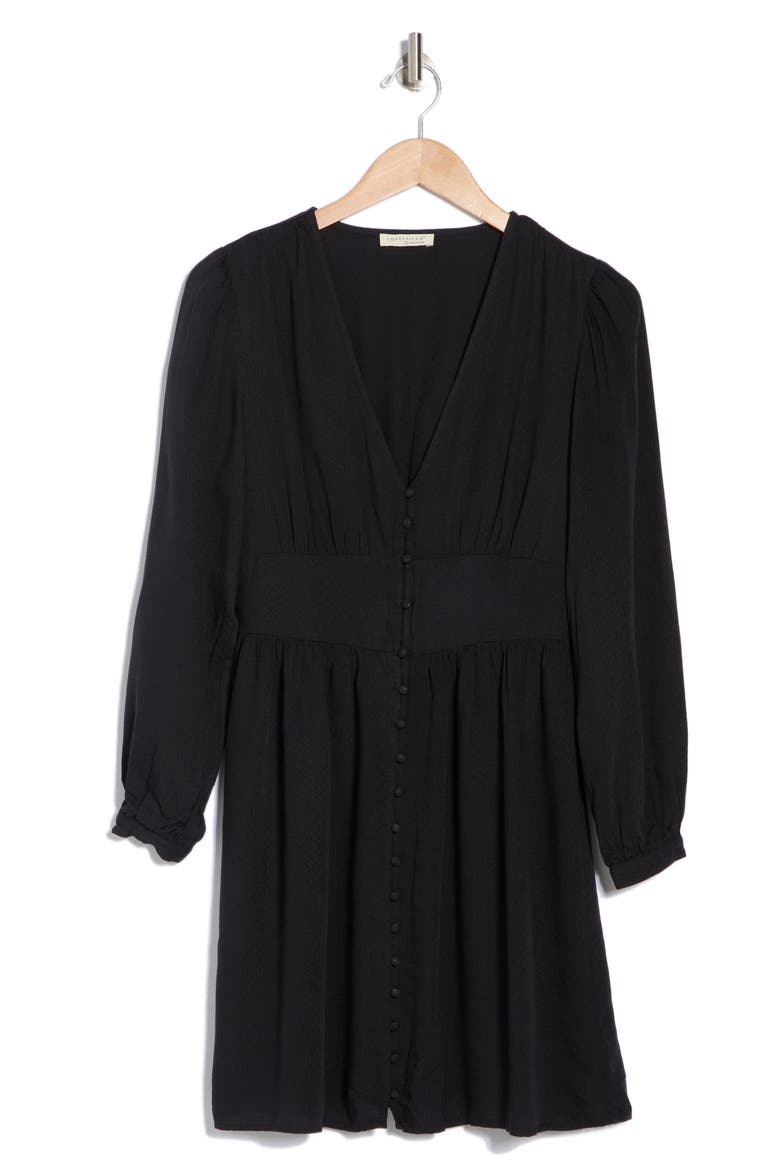 Long Sleeve Button Front Dress, Alternate, color, BLACK