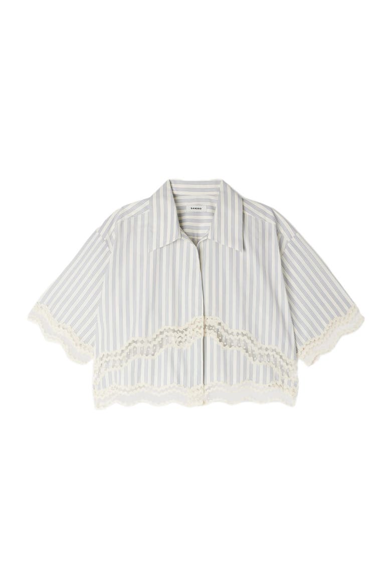 Cropped striped cotton shirt, Alternate, color, Ecru / bleu